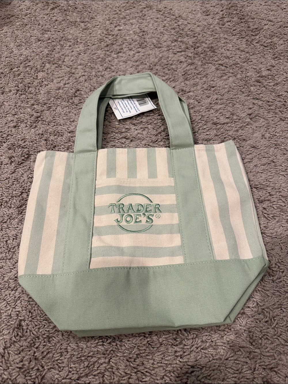 Trader Joe's Mint Green Stripe Canvas Tote Bag